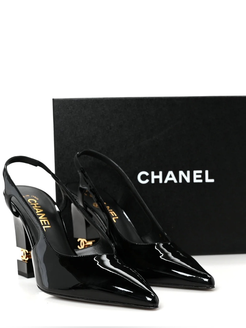 Chanel 2026 Black Patent Leather Slingback Pumps